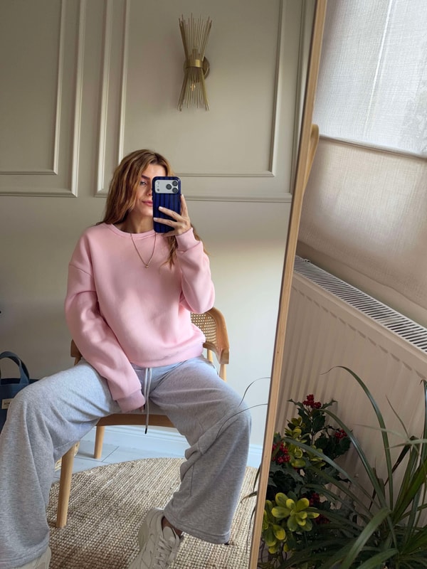 SweatshirtKadın Bisiklet Yaka Şardonlu Sweatshirt - Pembe