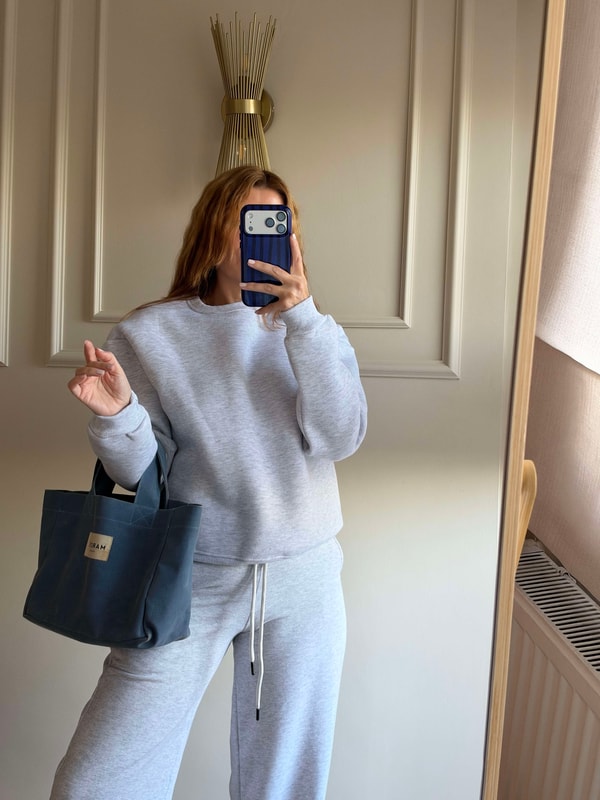 SweatshirtKadın Bisiklet Yaka Şardonlu Sweatshirt - Melanj Gri