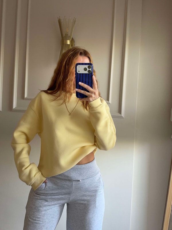 SweatshirtKadın Bisiklet Yaka Şardonlu Sweatshirt - Sarı