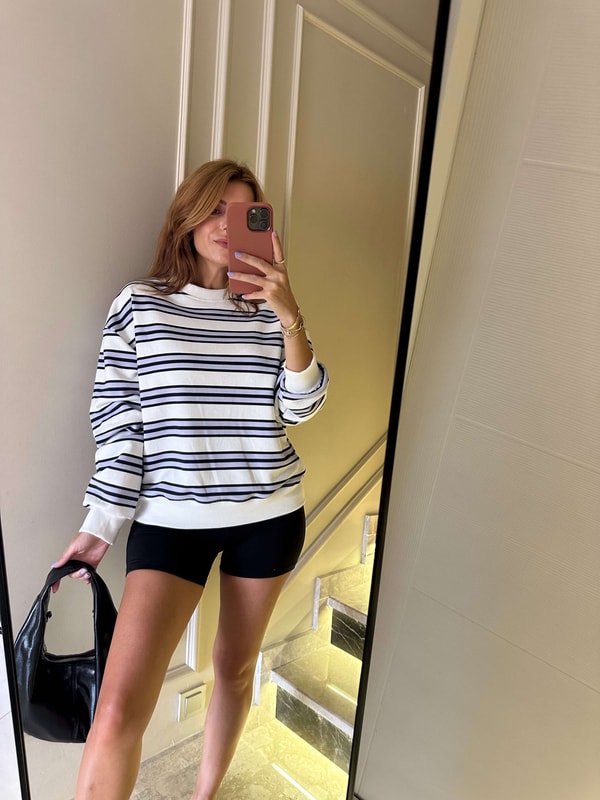 Bisiklet Yaka SweatshirtKadın Çift Çizgili Sweatshirt - Lila