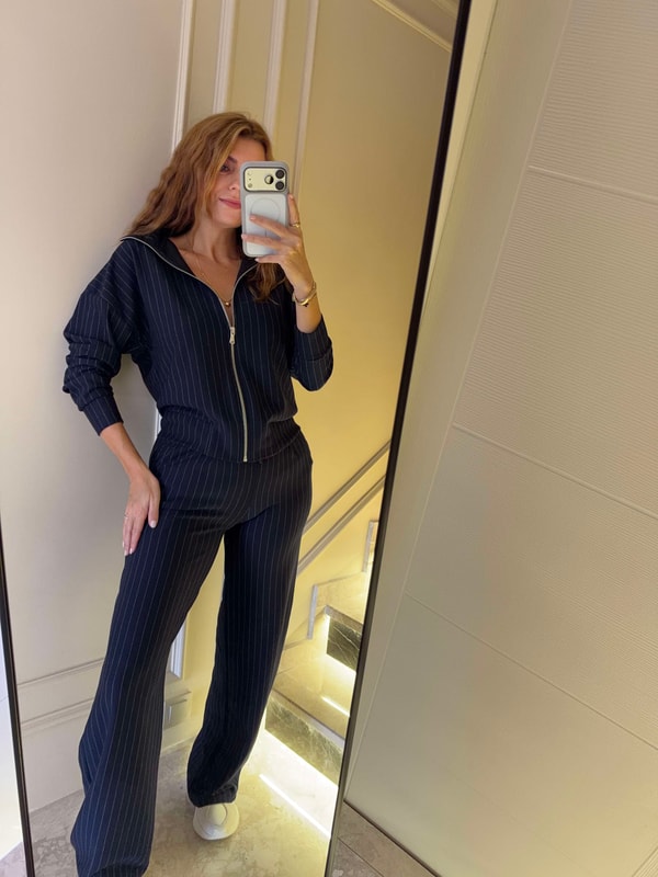 Alt Üst TakımKadın Çizgili Fermuarlı Alt Üst Takım - Lacivert