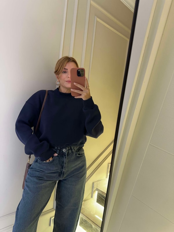 SweatshirtKadın Dik Yaka Şardonlu Sweatshirt - Lacivert
