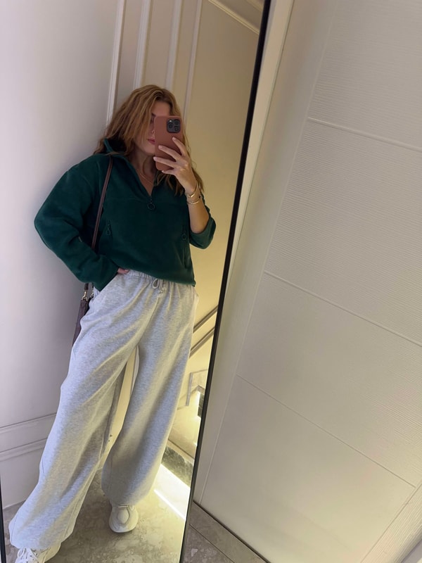 Bol Paça PantolonKadın Geniş Paça Lastikli Jogger Pantolon - Gri Melanj