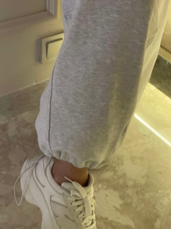 Bol Paça PantolonKadın Geniş Paça Lastikli Jogger Pantolon - Gri Melanj