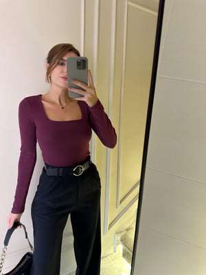 Uzun Kollu BluzKadın Kare Yaka Uzun Kol Bluz - Bordo