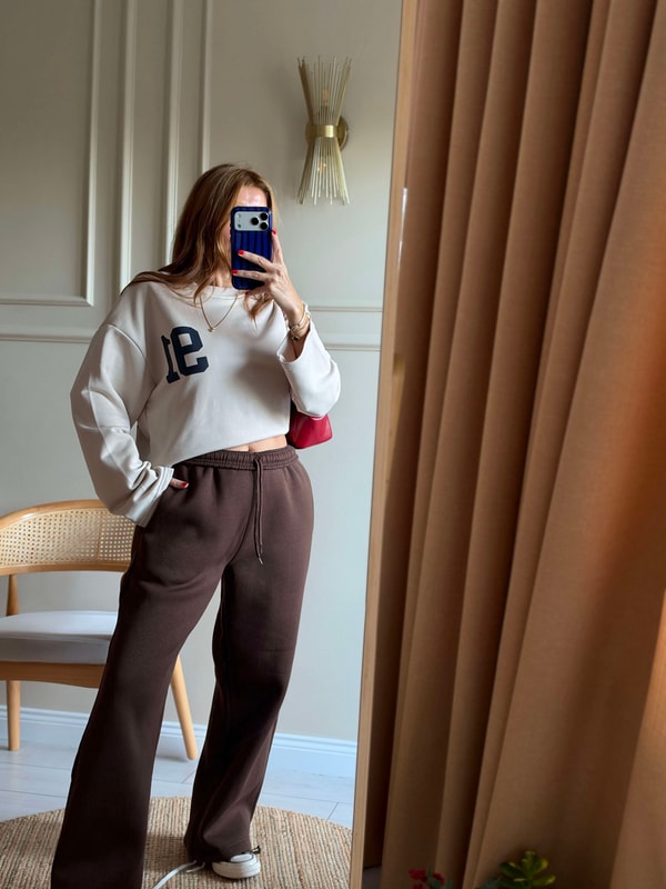 Baskılı SweatshirtKadın Ön Arka 91 Baskılı Sweatshirt - Bej