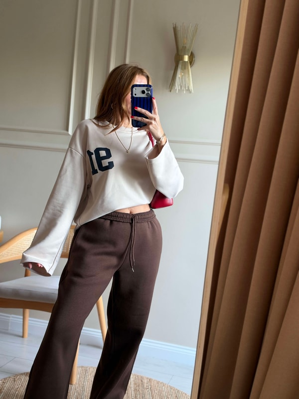 Baskılı SweatshirtKadın Ön Arka 91 Baskılı Sweatshirt - Bej