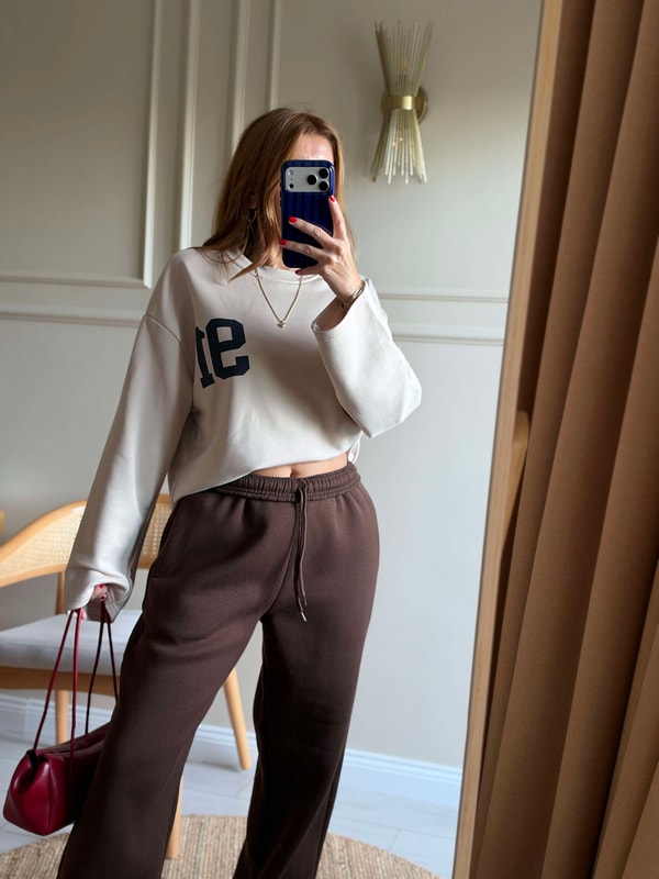 Baskılı SweatshirtKadın Ön Arka 91 Baskılı Sweatshirt - Bej