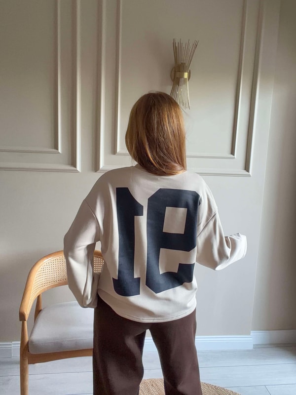 Baskılı SweatshirtKadın Ön Arka 91 Baskılı Sweatshirt - Bej