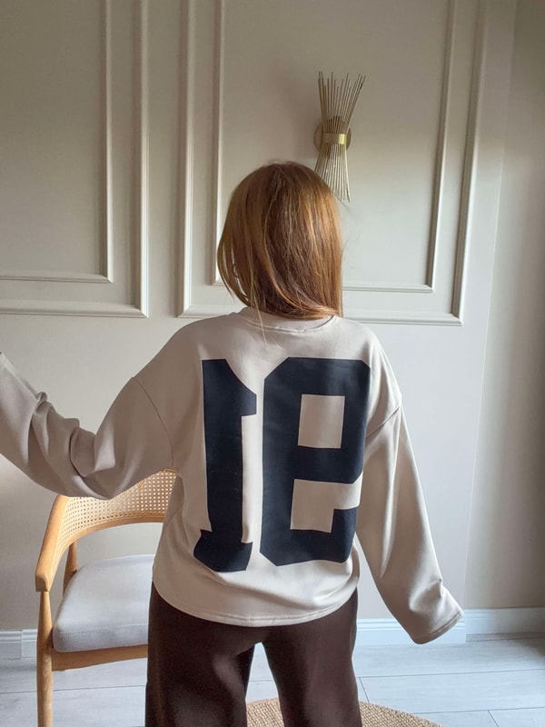 Baskılı SweatshirtKadın Ön Arka 91 Baskılı Sweatshirt - Bej