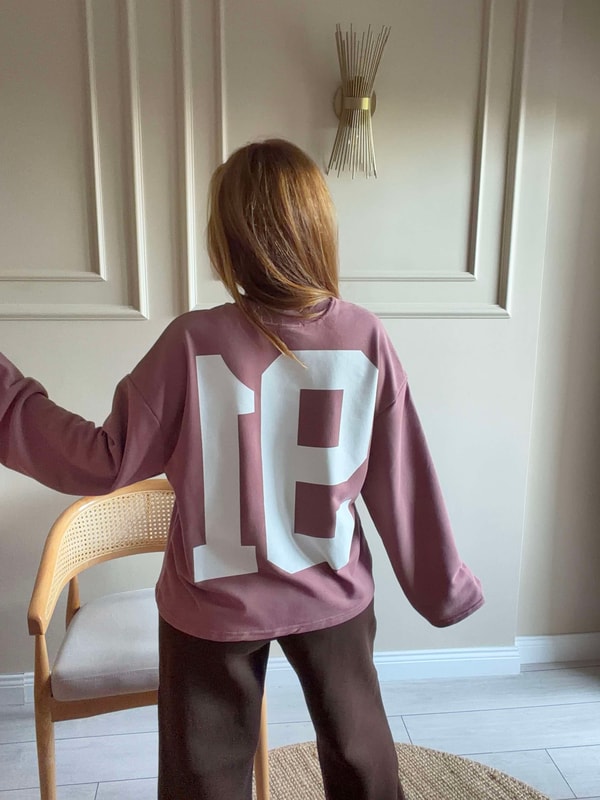 Baskılı SweatshirtKadın Ön Arka 91 Baskılı Sweatshirt - Gül Kurusu