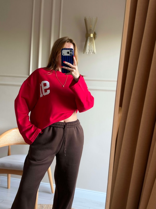 Baskılı SweatshirtKadın Ön Arka 91 Baskılı Sweatshirt - Kırmızı