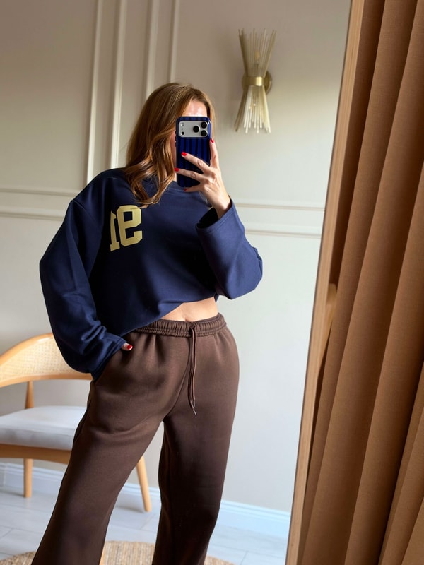 Baskılı SweatshirtKadın Ön Arka 91 Baskılı Sweatshirt - Lacivert