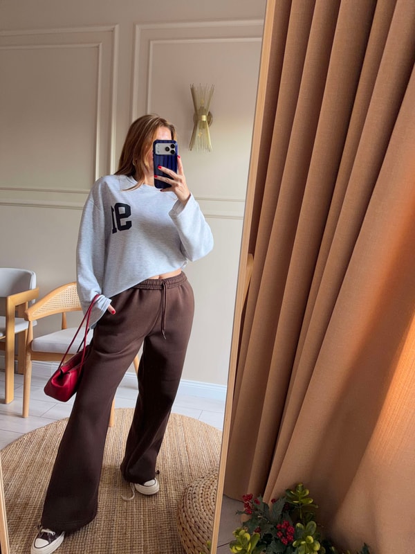 Baskılı SweatshirtKadın Ön Arka 91 Baskılı Sweatshirt - Melanj Gri