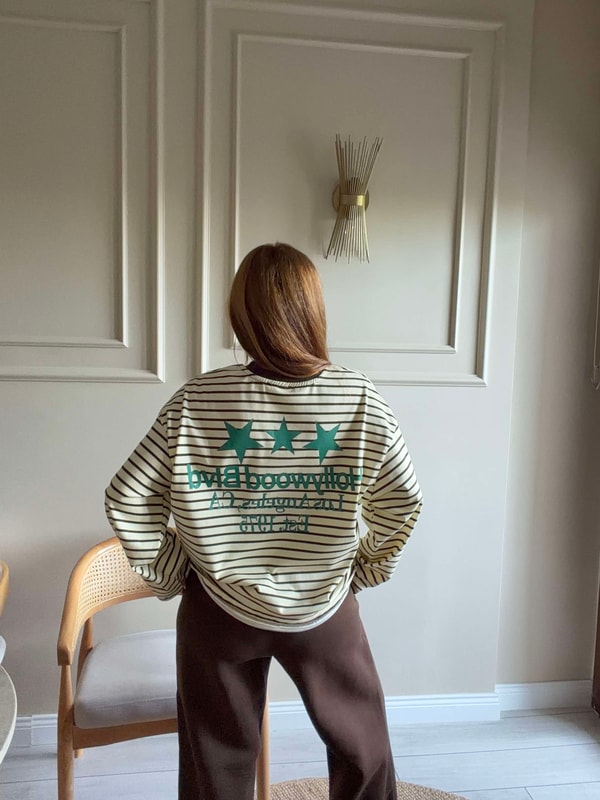 Baskılı SweatshirtKadın Ön Arka Hollywood Baskılı Sweatshirt