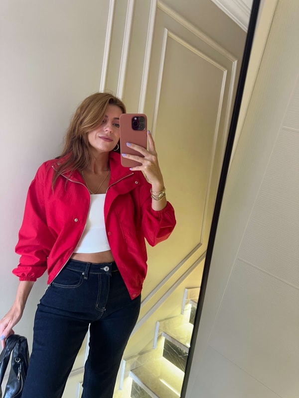 Bomber CeketKadın Paraşüt Fermuarlı Bomber Ceket - Kırmızı
