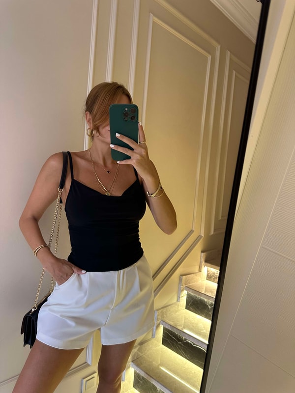 Askılı BluzKadın Siyah Sandy Askılı Degaje Bluz