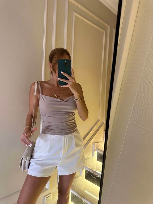 Askılı BluzKadın Taş Sandy Askılı Degaje Bluz