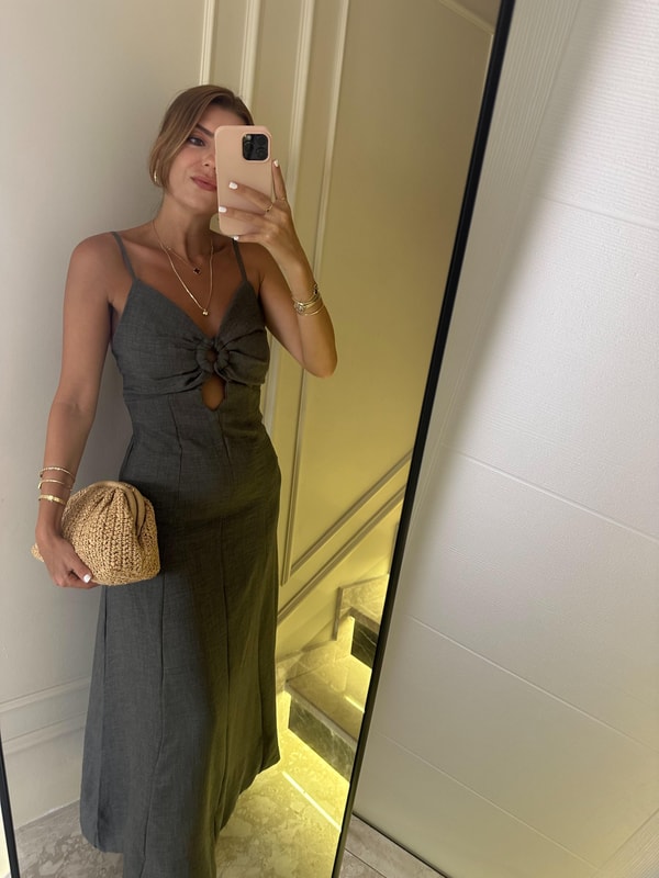 Askılı ElbiseKahve Naturel İp Askılı Elbise
