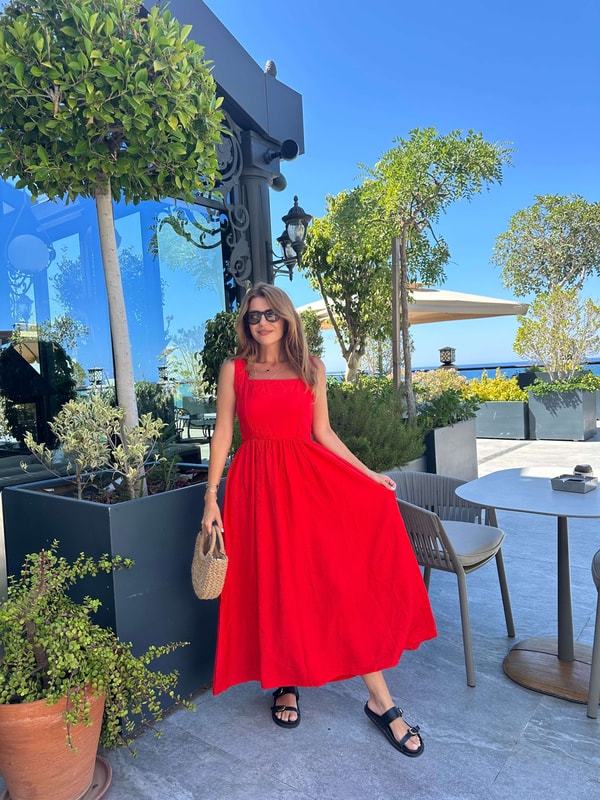 Askılı ElbiseKırmızı Tensel Kumaş Askılı Elbise