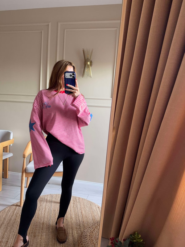 Baskılı SweatshirtKolları Yıldız Baskılı Paris Çizgili Sweatshirt