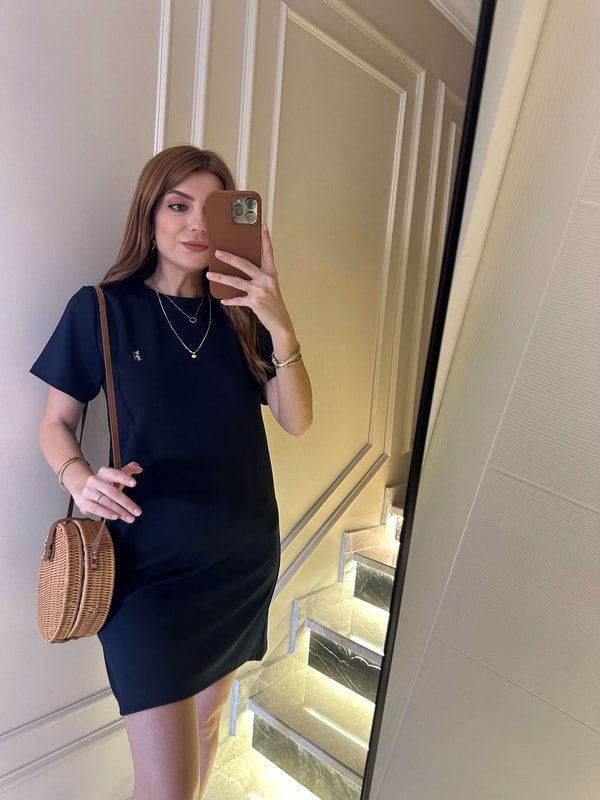 ELBİSELacivert Nakış Detay Basic Elbise