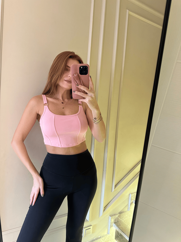 Askılı BluzPembe Halkalı Kap Detay Crop Korse