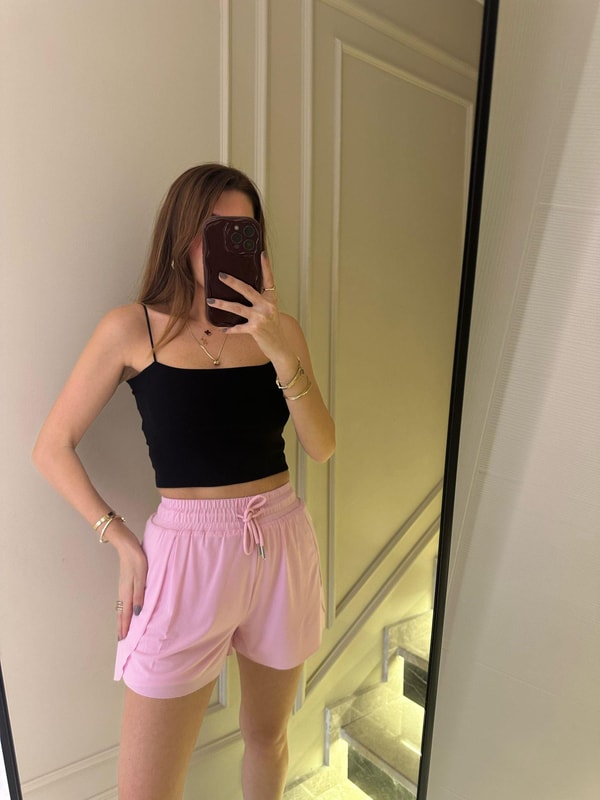 Beli Lastikli ŞortPembe Sandy Kumaş Sporcu Şort