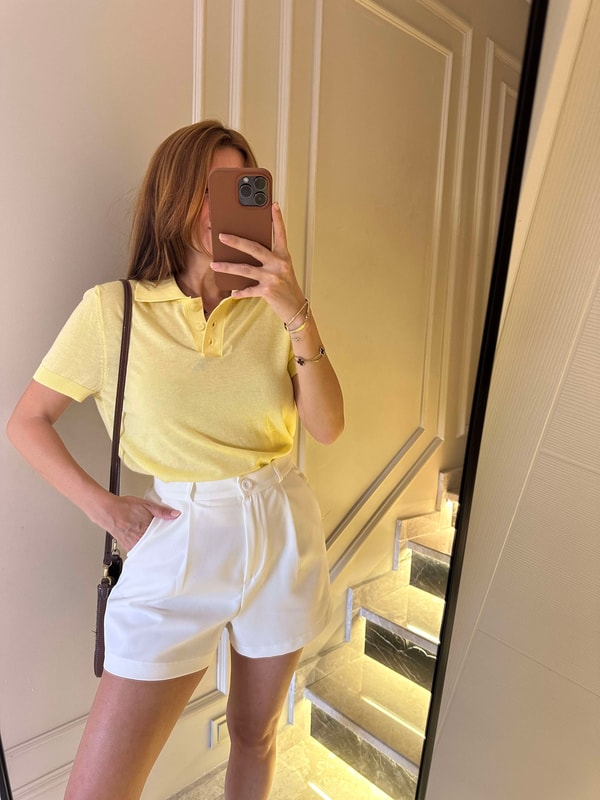 Triko BluzSarı Polo Yaka İnce Triko Bluz