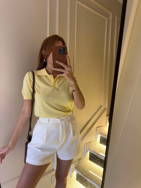 Triko BluzSarı Polo Yaka İnce Triko Bluz