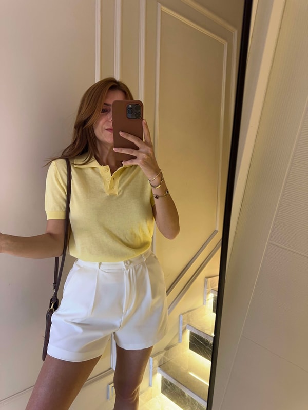 Triko BluzSarı Polo Yaka İnce Triko Bluz
