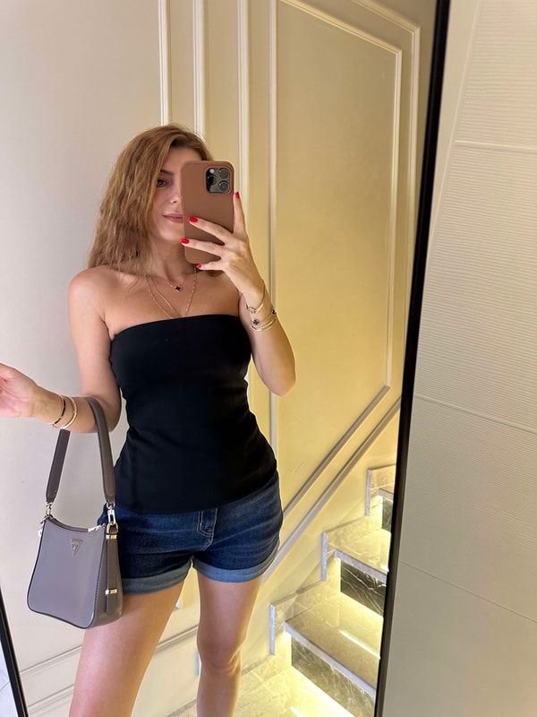 Straplez BluzSiyah Altı Çan Straplez Bluz