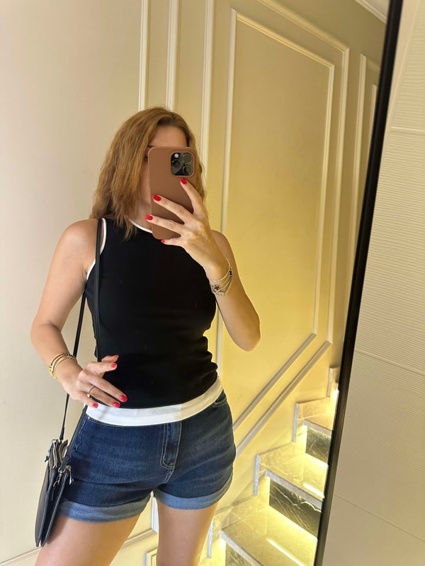 Sıfır Kol BluzSiyah Çift Görünümlü Pamuk Atlet