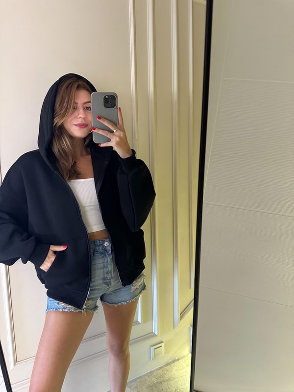 Salaş SweatshirtSiyah Fermuarlı Oversize Hırka