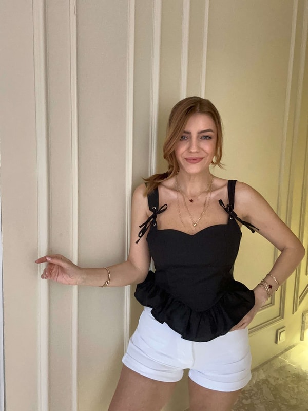 Askılı BluzSiyah Mini Korseli Büstiyer Bluz