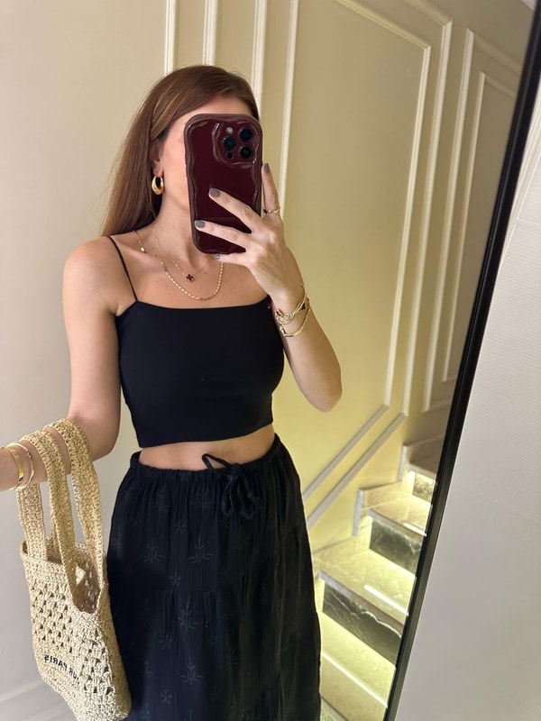 Crop BluzSiyah Straplez Askılı Crop