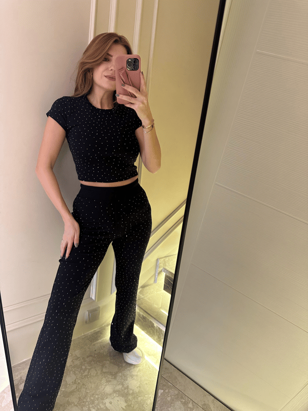 Eşofman TakımıSiyah Taşlı Kısa Kol Fit Takım
