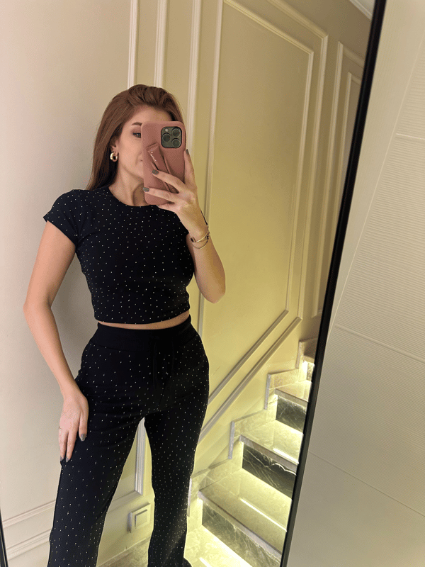 Eşofman TakımıSiyah Taşlı Kısa Kol Fit Takım