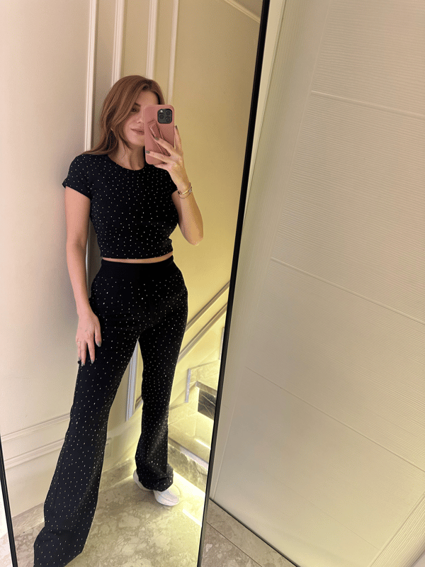Eşofman TakımıSiyah Taşlı Kısa Kol Fit Takım