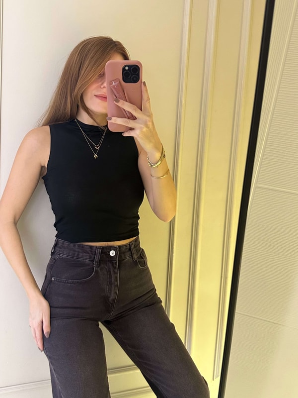 Crop BluzSiyah Transparan Halter Yaka Bluz