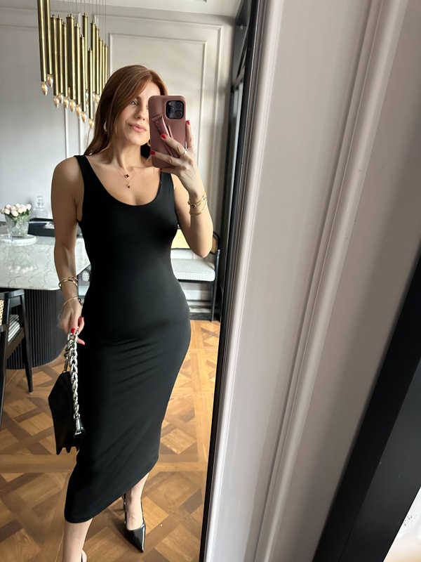 Askılı ElbiseSiyah Uzunboy Kare Yaka Elbise