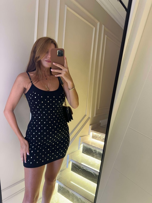 Askılı ElbiseSiyah Zımbalı Mini Askılı Elbise