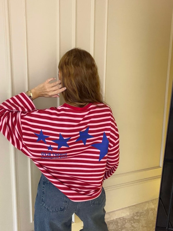 Bisiklet Yaka SweatshirtSunset Blvd Ön Arka Baskılı Sweatshirt - KırmızıPembe