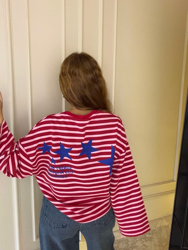 Bisiklet Yaka SweatshirtSunset Blvd Ön Arka Baskılı Sweatshirt - KırmızıPembe