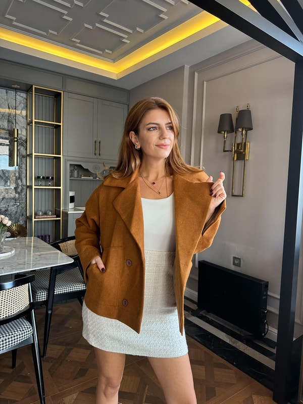 DIŞ GİYİMTaba Dört Düğme Kaşe Kaban