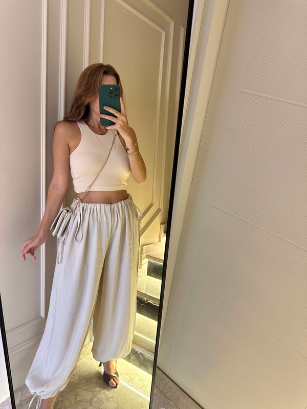 PantolonTaş Beli Ayarlanabilir Bol Paça Pantolon