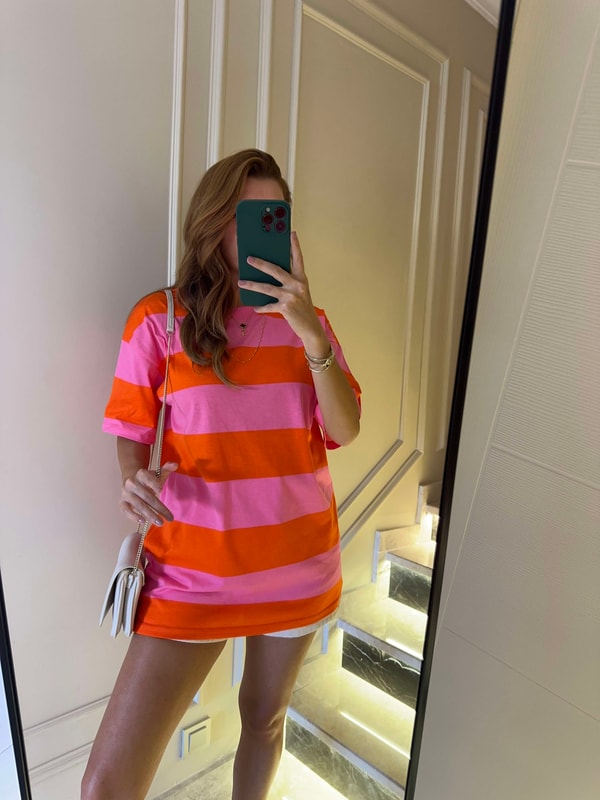 TişörtTuruncu Kalın Çizgili Salaş Tshirt