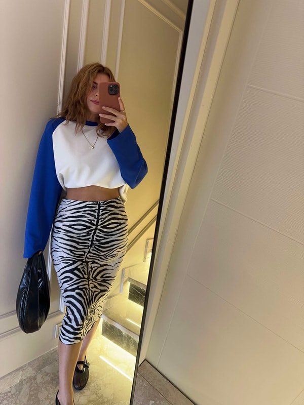 Uzun EtekZebra Desen Saten Kalem Etek