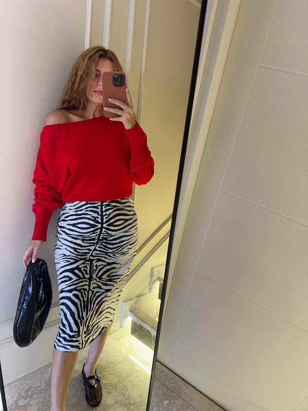 Uzun EtekZebra Desen Saten Kalem Etek