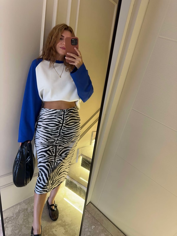 Uzun EtekZebra Desen Saten Kalem Etek